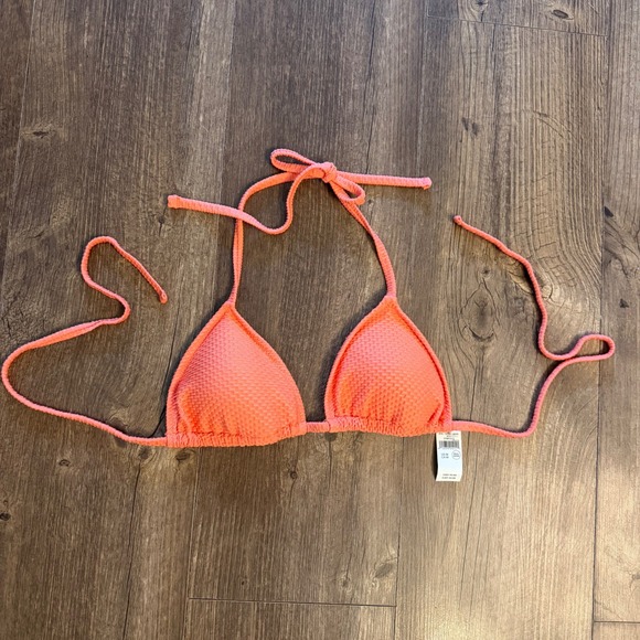 aerie Other - Aerie Triangle Bikini Top Womens Medium Coral Orange Textured Waffle Halter Swim